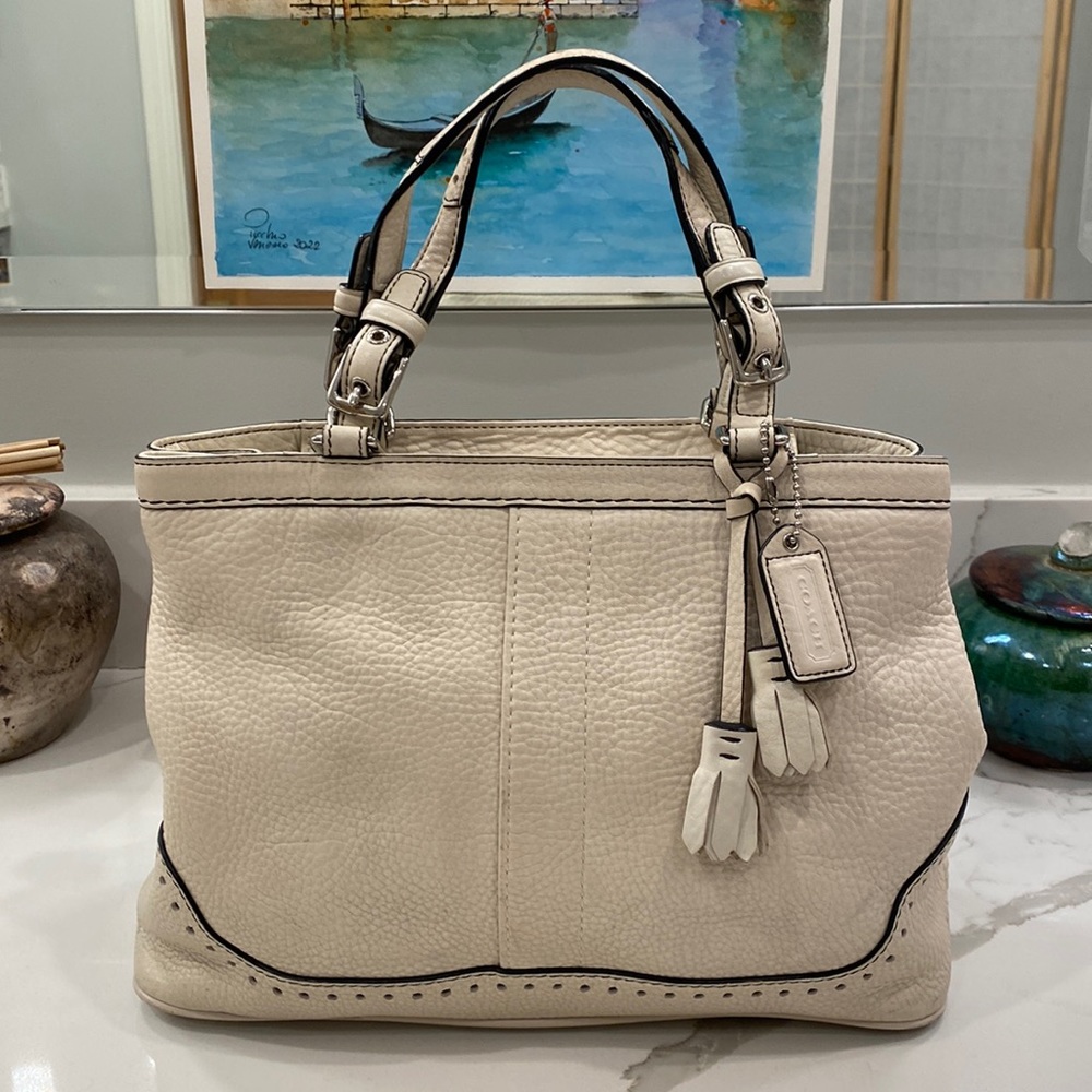 Coach - Cream-Colored Leather Eyelet-Detailed Satchel - VGUC still pretty ^.~